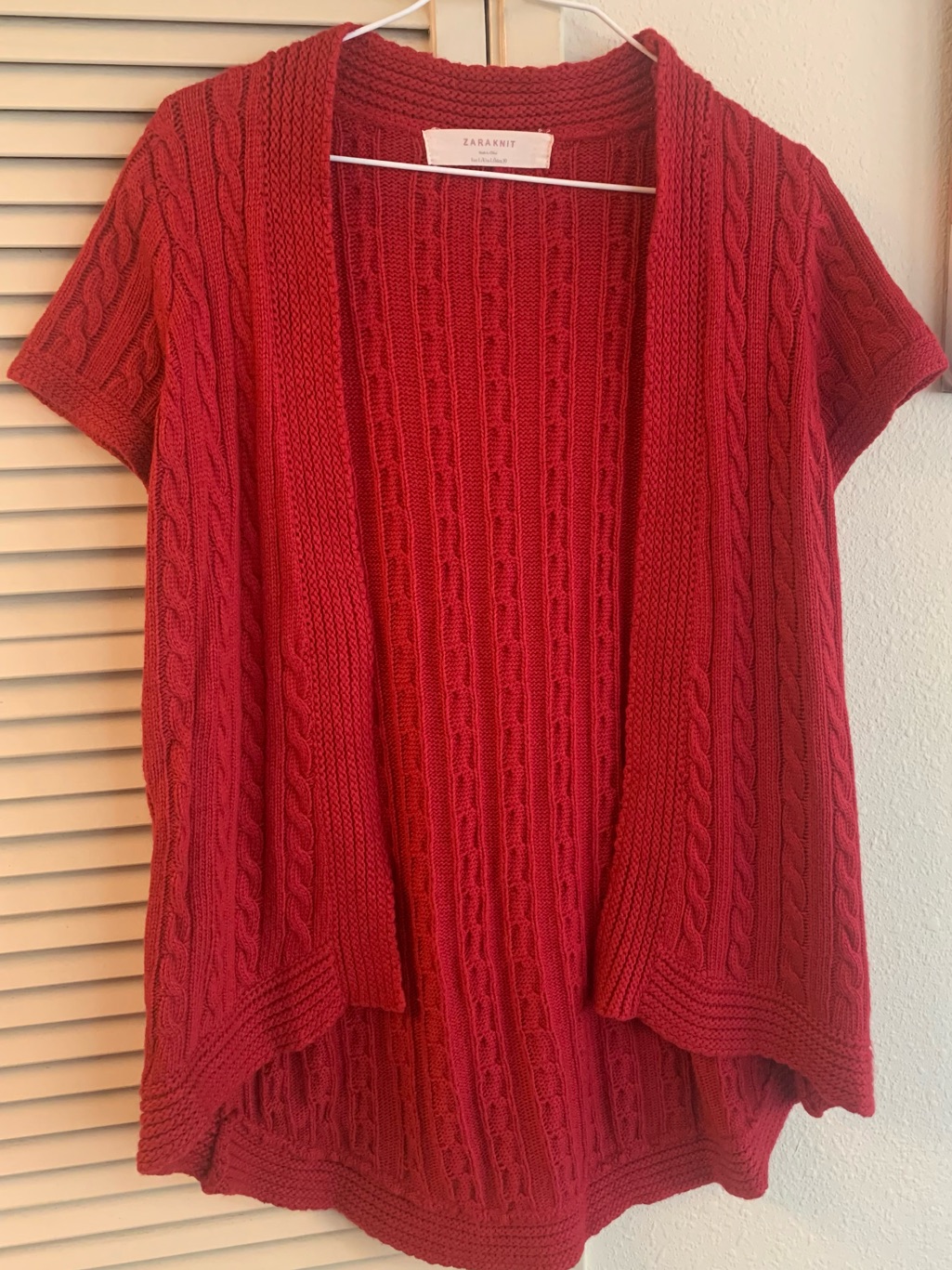 Zara Red Cable Knit Short-Sleeve Open Cardigan